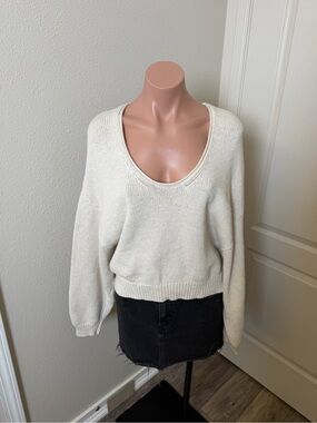 Free People Knit Cream Scoop Neck Sweater Sz S